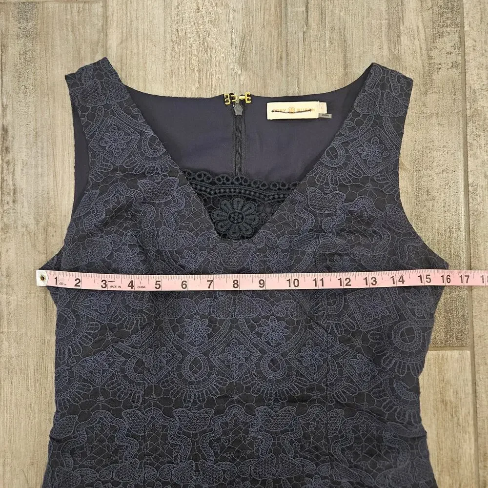 Tory Burch Dress Womens Size 4 Navy Blue Lace Pencil V Neck Strapless Lined Slit